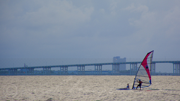 Stig and Alice windsurfing in the Biloxi Bay off of East Beach